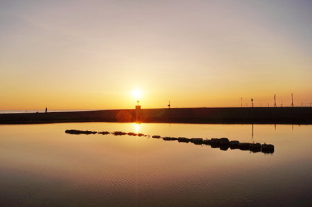 Seggio beach at sunset, Marina di Castagneto Carducci, Tuscany, Italy