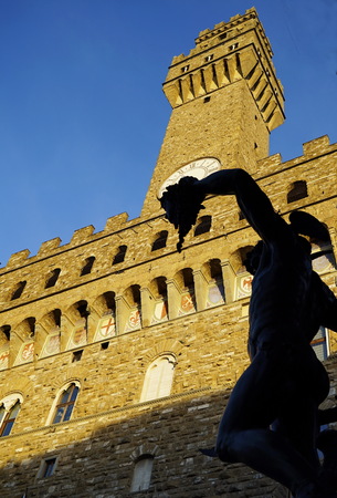 Perseus with the Head of Medusa in Loggia dei Lanzi, Signoria square, Florence, Italyのeditorial素材