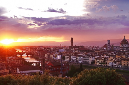 View of Florence at sunset, Italyの写真素材