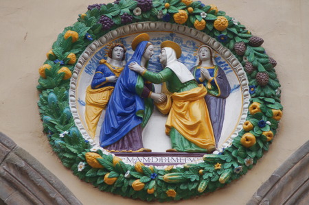 Detail of portal frieze of the Ospedale del Ceppo, Pistoia, Italyのeditorial素材