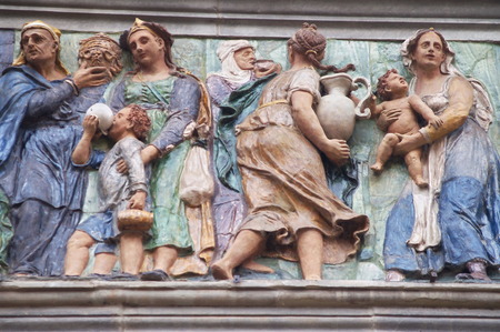 Detail of portal frieze of the Ospedale del Ceppo, Pistoia, Italyのeditorial素材