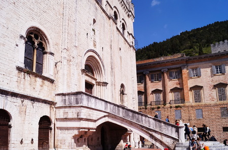 Entrance of Palazzo dei Consoli, Gubbio, Umbria, Italyのeditorial素材
