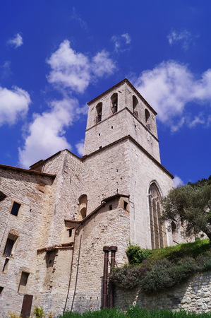 Bell tower of the Cathedral of Gubbio, Umbria, Italyのeditorial素材