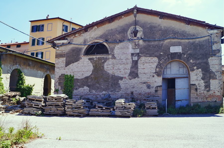 Abandoned buildings of the old dock, Livorno, Tuscany, Italyのeditorial素材