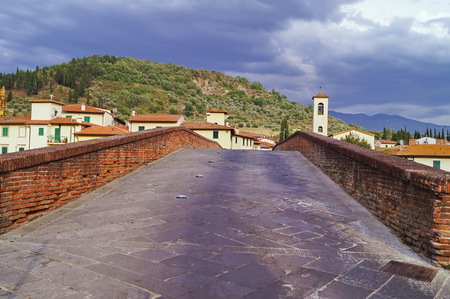 Medicean bridge over Sieve river, Pontassieve, Tuscany, Italyの写真素材
