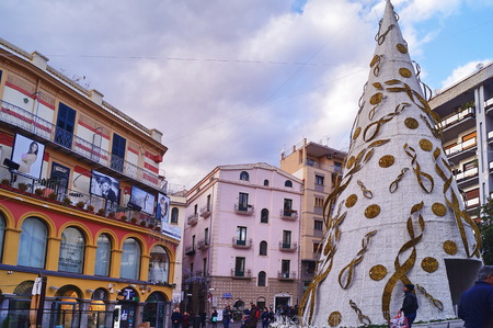 Christmas tree in Portanova Square in Salerno, Italyのeditorial素材