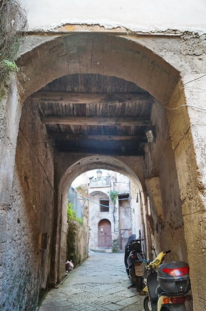 Typical alley in the center of Salerno at night Italyのeditorial素材