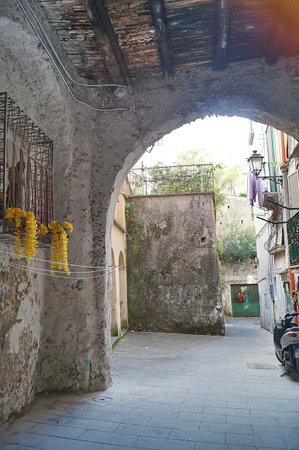 Typical alley in the center of Salerno at night Italyのeditorial素材