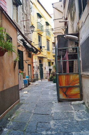 Typical alley in the center of Salerno at night Italyのeditorial素材