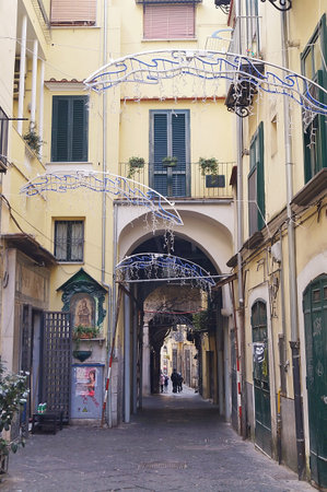 Typical alley in the Old Town of Salerno, Italyのeditorial素材