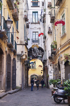 Typical alley in the Old Town of Salerno, Italyのeditorial素材
