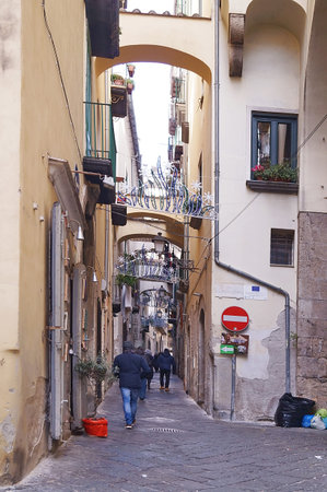 Typical alley in the Old Town of Salerno, Italyのeditorial素材