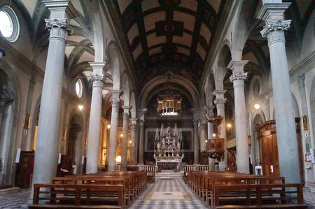 Interior of the cathedral of Cortona, Tuscany, Italyの写真素材