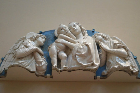 Lunette with the Madonna and child and angels by Andrea Della Robbia in the Opera del Duomo,...