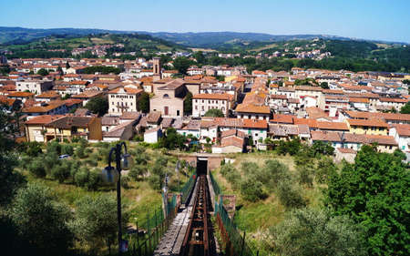 View of Certaldo Basso from the funicular, Tuscany Italyの写真素材