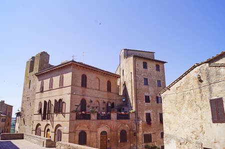 Palaces and towers in the ancient medieval village of Certaldo, Tuscany, Italyの写真素材