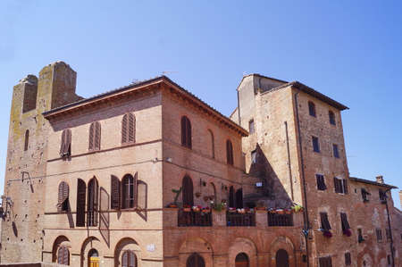 Palaces and towers in the ancient medieval village of Certaldo, Tuscany, Italyのeditorial素材