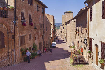 Boccaccio street in the ancient medieval village of Certaldo, Tuscany, Italyのeditorial素材