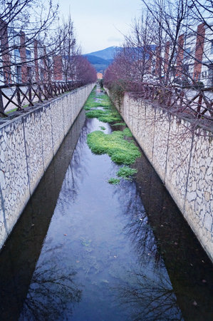 Canal in the plain of Sesto Fiorentino, Tuscany, Italyの写真素材