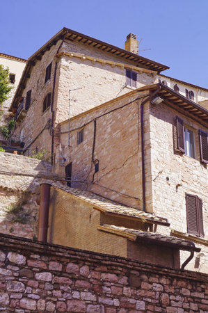 Houses in the medieval old town of Assisi, Italyの写真素材