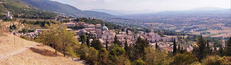 View of Assisi from the hill of Rocca Major, Italyの写真素材