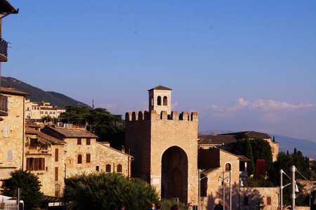 San Pietro gate in Assisi, Italyの写真素材