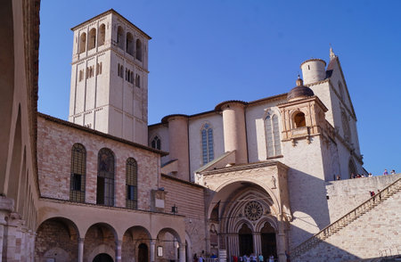 View of the basilica of San Francesco in Assisi, Italyのeditorial素材