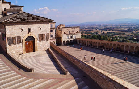 External staircase of the Abbey of San Francesco in Assisi, Italyのeditorial素材