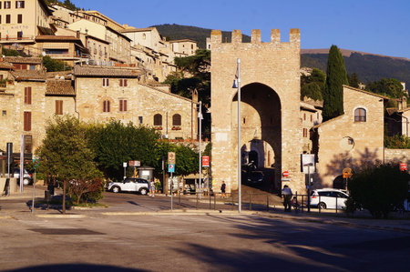 San Pietro gate in Assisi, Italyのeditorial素材