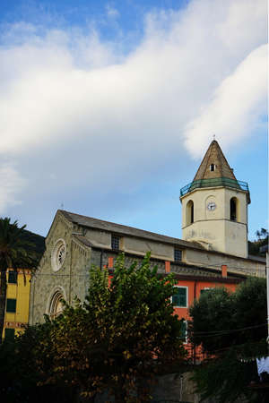 Church of San Pietro in Corniglia, Cinque Terre, Italyの写真素材