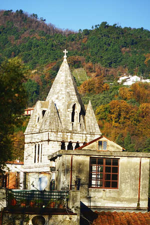 Bell tower of the Suffragio church in Carrara, Tuscany, Italyの写真素材