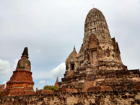 Ayutthaya Historical Park in Ayutthaya, Thailand in a summer dayのeditorial素材