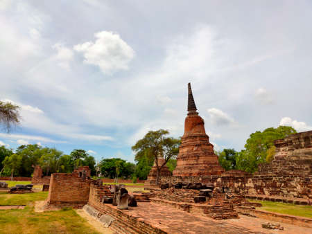 Ayutthaya Historical Park in Ayutthaya, Thailand in a summer dayのeditorial素材