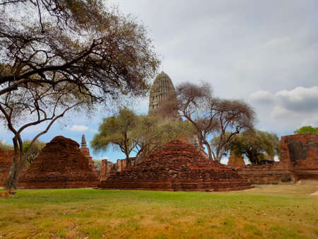 Ayutthaya Historical Park in Ayutthaya, Thailand in a summer dayのeditorial素材