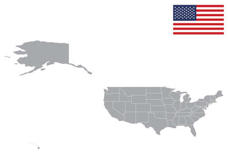 Map of Usa Mercator with black outline and grey fill, vector illustrationのイラスト素材