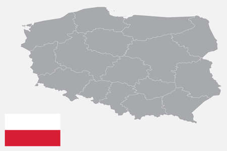 Map of Poland with black outline and grey fill, vector illustrationのイラスト素材