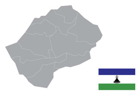 Map of Lesotho with black outline and grey fill, vector illustrationのイラスト素材
