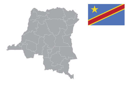 Map of Congo, Democratic Republic of the Congo with black outline and grey fill, vector illustrationのイラスト素材