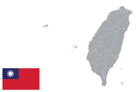 Map of Taiwan with black outline and grey fill, vector illustrationのイラスト素材