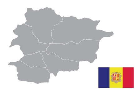 Map of Andorra with black outline and grey fill, vector illustrationのイラスト素材