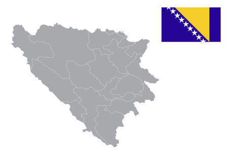 Map of Bosnia and Herzegovina with black outline and grey fill, vector illustrationのイラスト素材