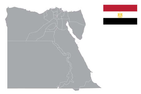 Map of Egypt with black outline and grey fill, vector illustrationのイラスト素材