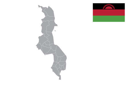 Map of Malawi with black outline and grey fill, vector illustrationのイラスト素材