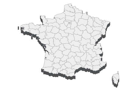 Map of France Departments with black outline and grey fill, vector illustrationのイラスト素材