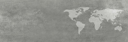 World map on textured grey paper background, panoramic bannerの写真素材