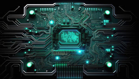 Circuit board close-up. Technology background. 3D rendering