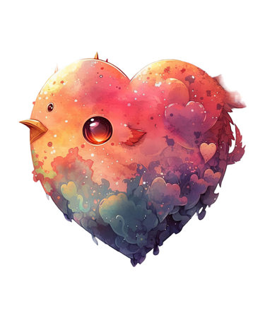 Watercolor heart with a bird on a white background. Illustrationの写真素材