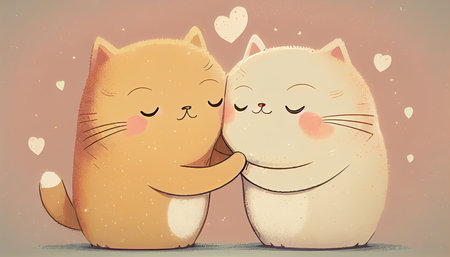 Cute cat and cat in love on a pink background. illustration.の写真素材