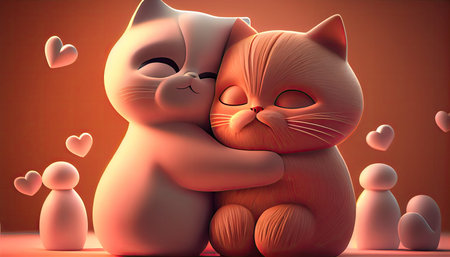 Two cute cats in love. 3D illustration. Love concept.の写真素材