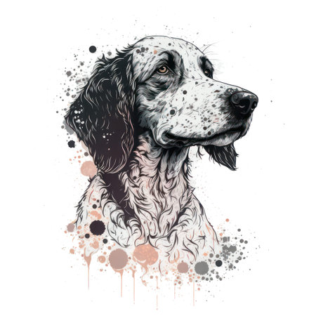 Portrait of English setter dog. Hand drawn illustration.